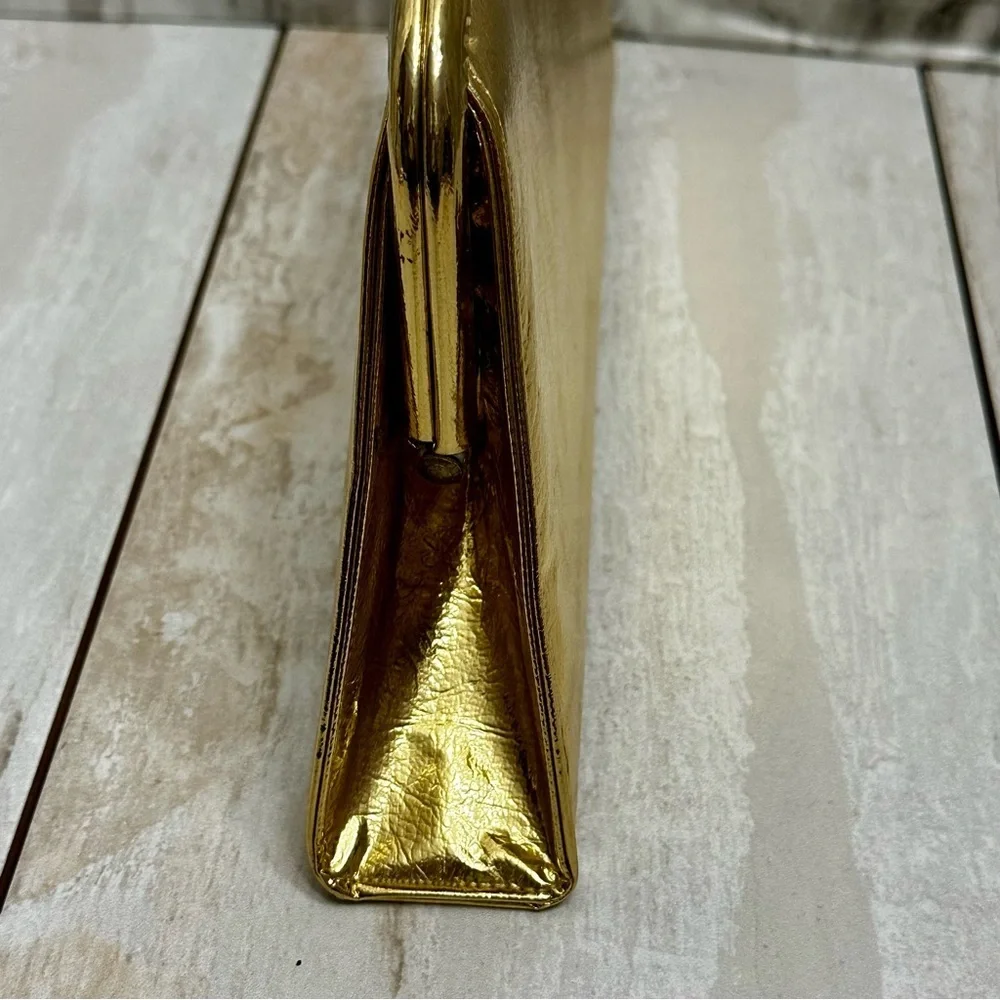 Glamorous Gold Leather Framed Kiss-lock 1940s Evening Party Old Hollywood Style